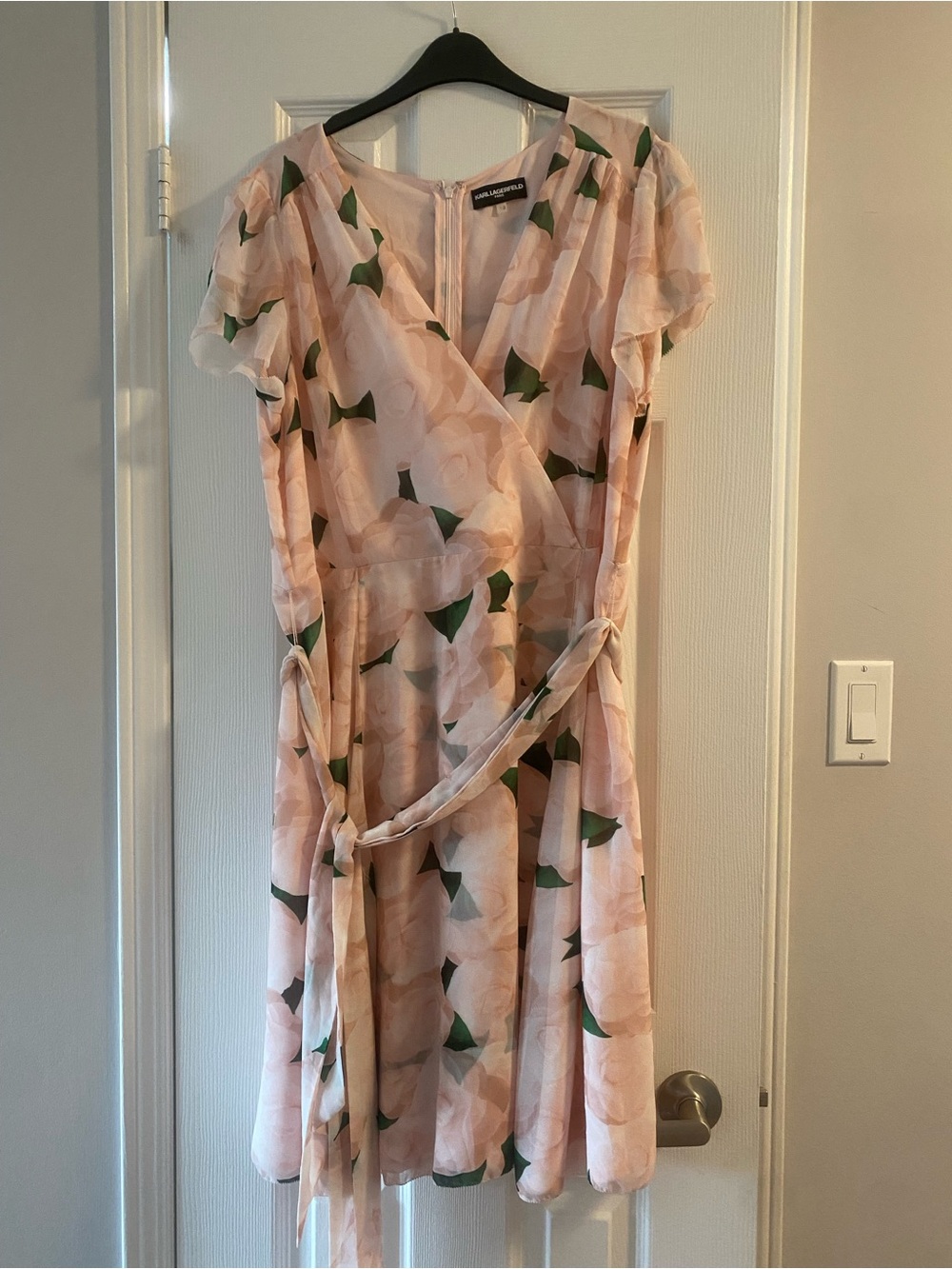 Karl Lagerfeld Pink Floral Maxi Dress with Green Accents